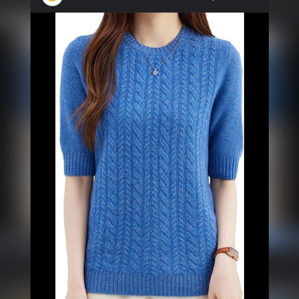 Perri cutten small 100% linen dark blue solid old money knit top